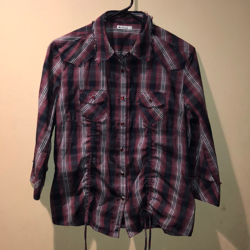 Ben Sherman plaid mid sleeve western  shirt